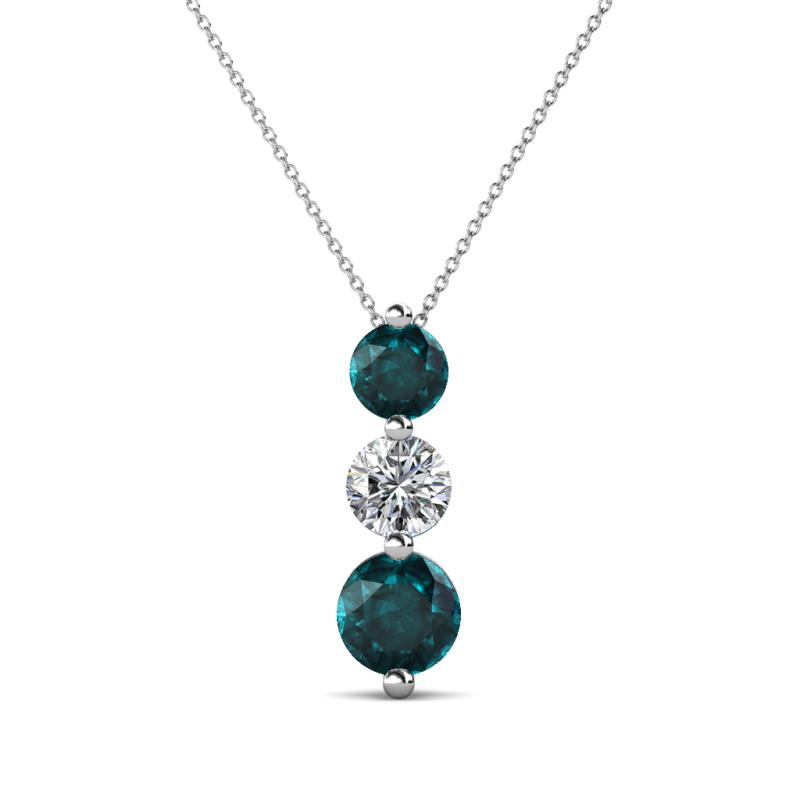 Kesha (4.2mm) Round London Blue Topaz and Lab Grown Diamond Graduated Three Stone Drop Pendant 