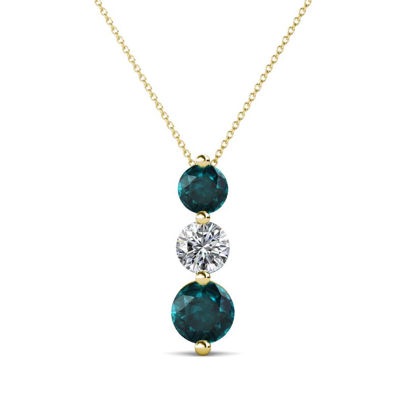 Kesha (4.2mm) Round London Blue Topaz and Lab Grown Diamond Graduated Three Stone Drop Pendant 