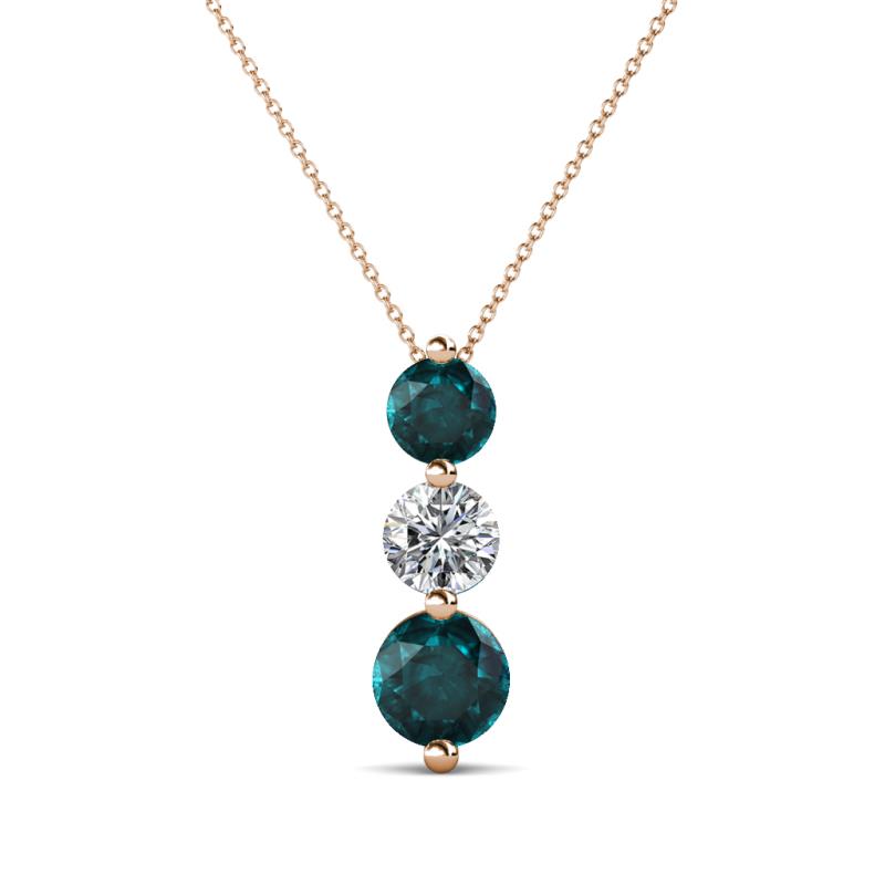 Kesha (4.2mm) Round London Blue Topaz and Lab Grown Diamond Graduated Three Stone Drop Pendant 