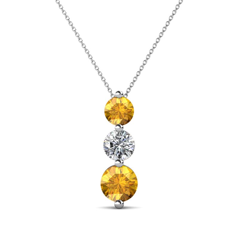 Kesha (4.2mm) Round Citrine and Lab Grown Diamond Graduated Three Stone Drop Pendant 