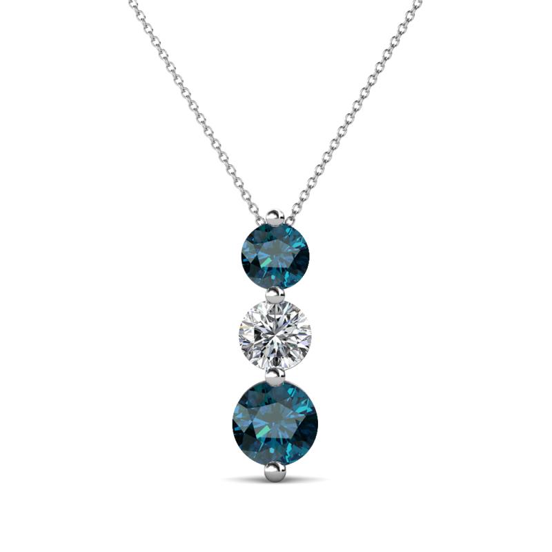 Kesha (4.2mm) Round Blue Diamond and White Lab Grown Diamond Graduated Three Stone Drop Pendant 