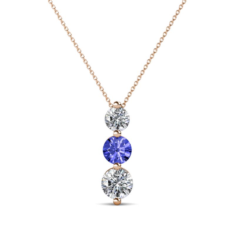 Kesha (4mm) Round Tanzanite and Diamond Graduated Three Stone Drop Pendant 