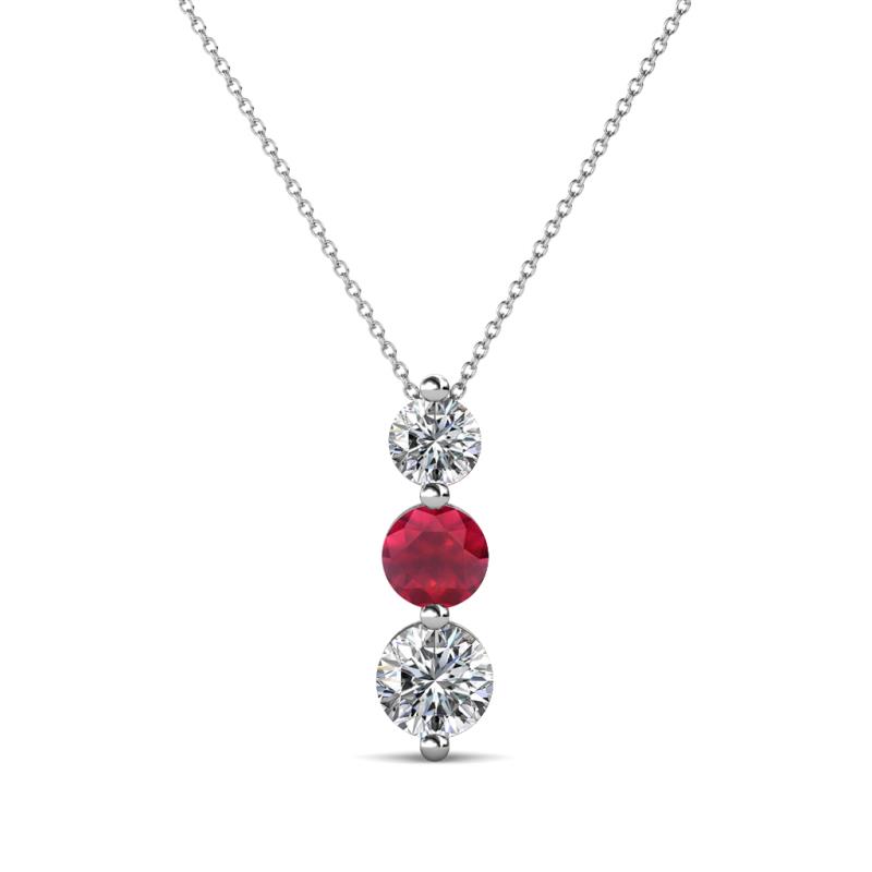 Kesha (4mm) Round Ruby and Diamond Graduated Three Stone Drop Pendant 