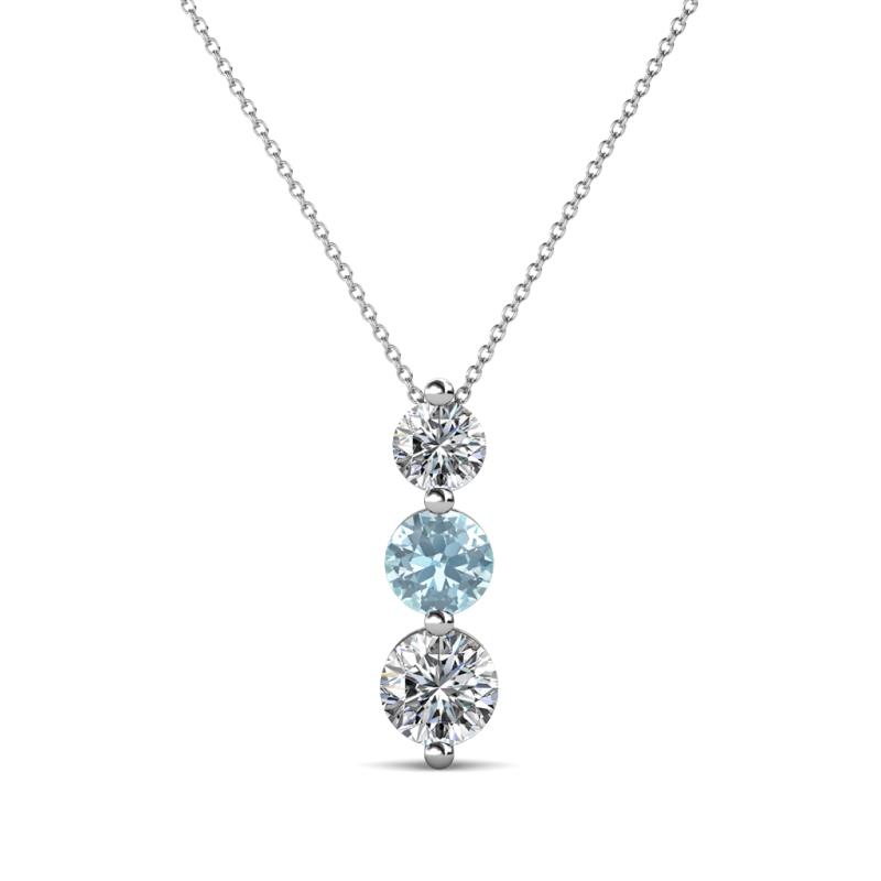 Kesha (4mm) Round Aquamarine and Diamond Graduated Three Stone Drop Pendant 