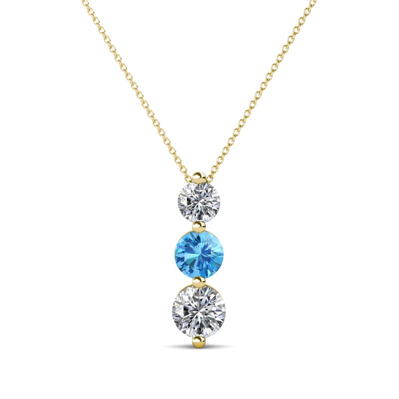 Kesha (4mm) Round Blue Topaz and Diamond Graduated Three Stone Drop Pendant 