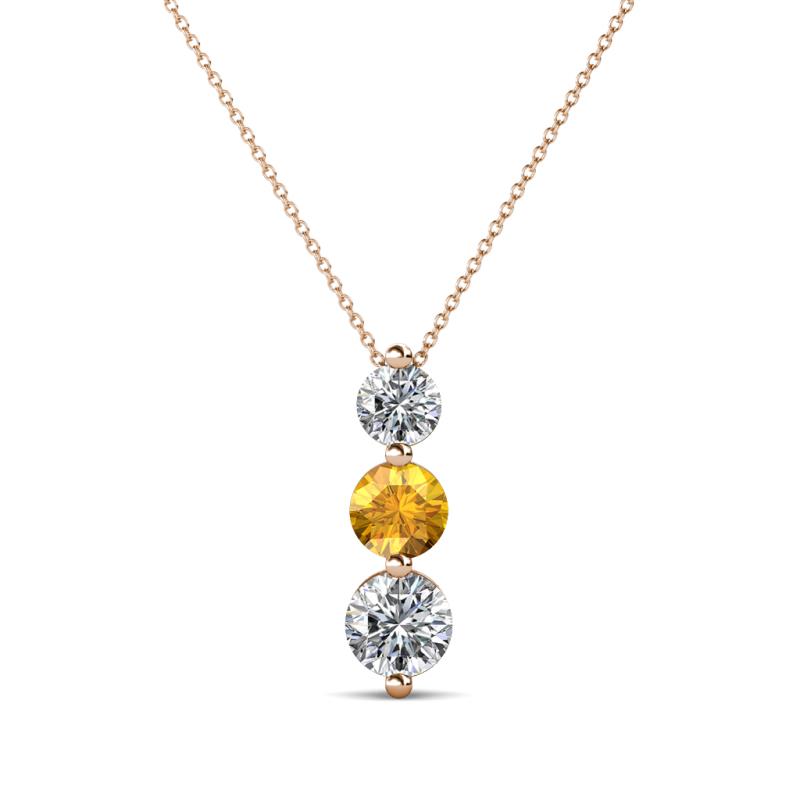Kesha (4mm) Round Citrine and Diamond Graduated Three Stone Drop Pendant 