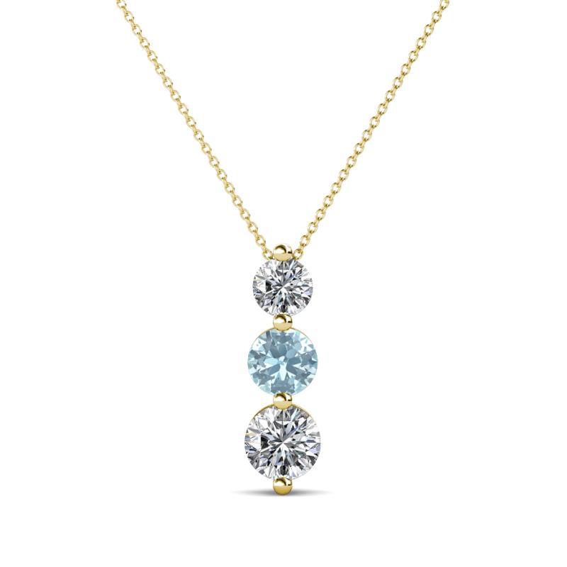 Kesha (4mm) Round Aquamarine and Diamond Graduated Three Stone Drop Pendant 