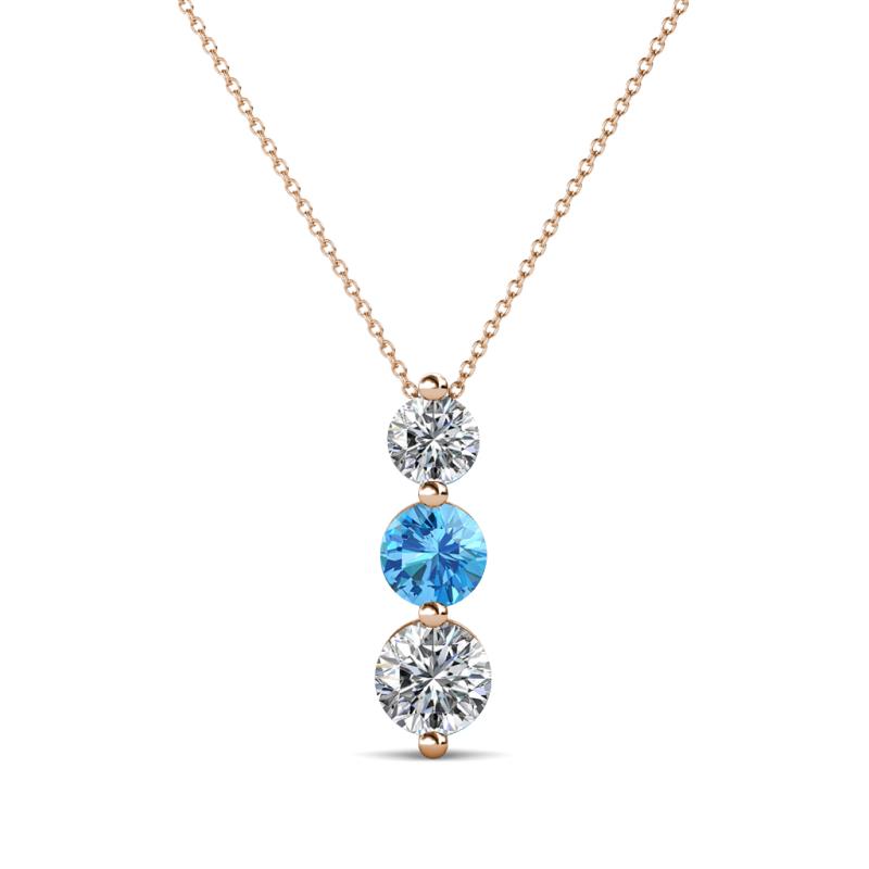 Kesha (4mm) Round Blue Topaz and Diamond Graduated Three Stone Drop Pendant 