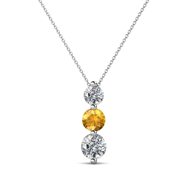 Kesha (4mm) Round Citrine and Diamond Graduated Three Stone Drop Pendant 