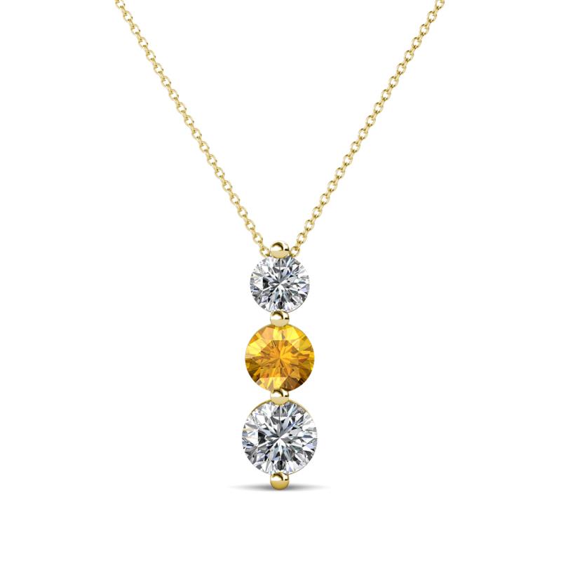 Kesha (4mm) Round Citrine and Diamond Graduated Three Stone Drop Pendant 