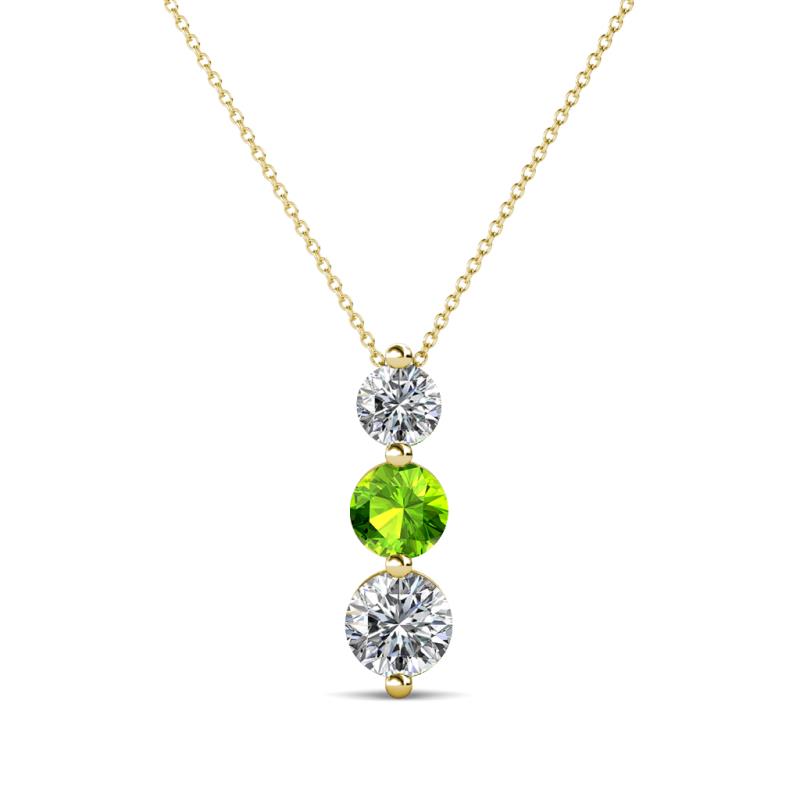 Kesha (4mm) Round Peridot and Diamond Graduated Three Stone Drop Pendant 