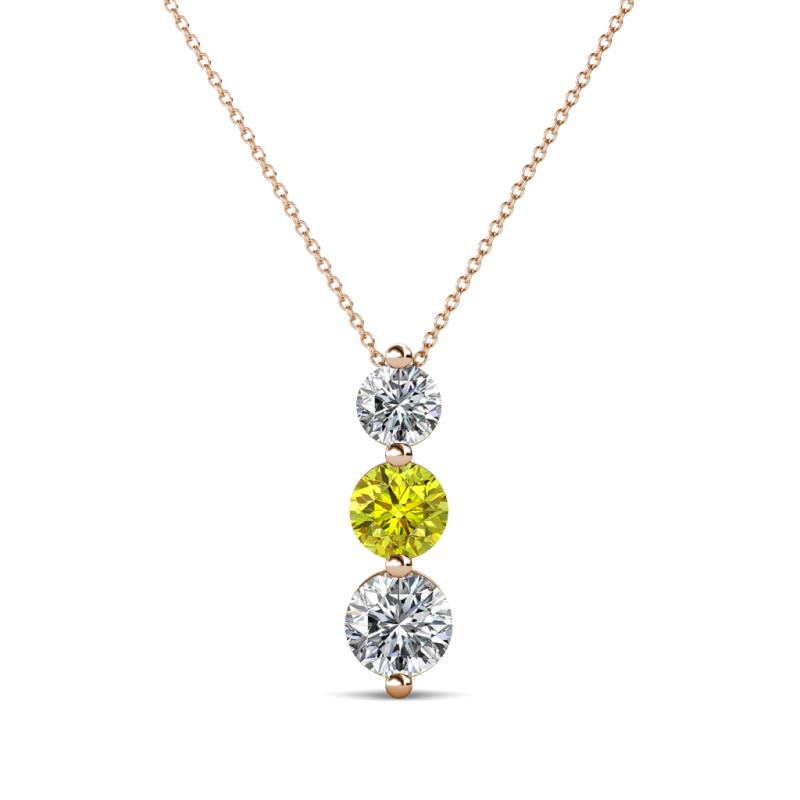 Kesha (4mm) Round Yellow and White Diamond Graduated Three Stone Drop Pendant 