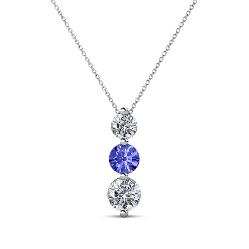 Kesha (4mm) Round Tanzanite and Diamond Graduated Three Stone Drop Pendant 