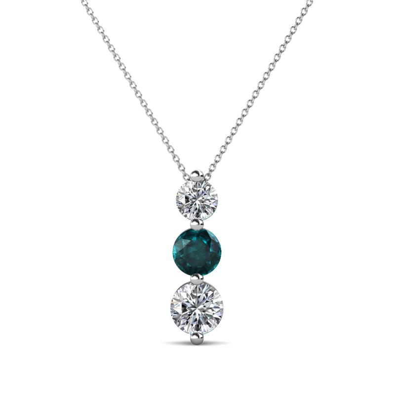 Kesha (4mm) Round London Blue Topaz and Diamond Graduated Three Stone Drop Pendant 