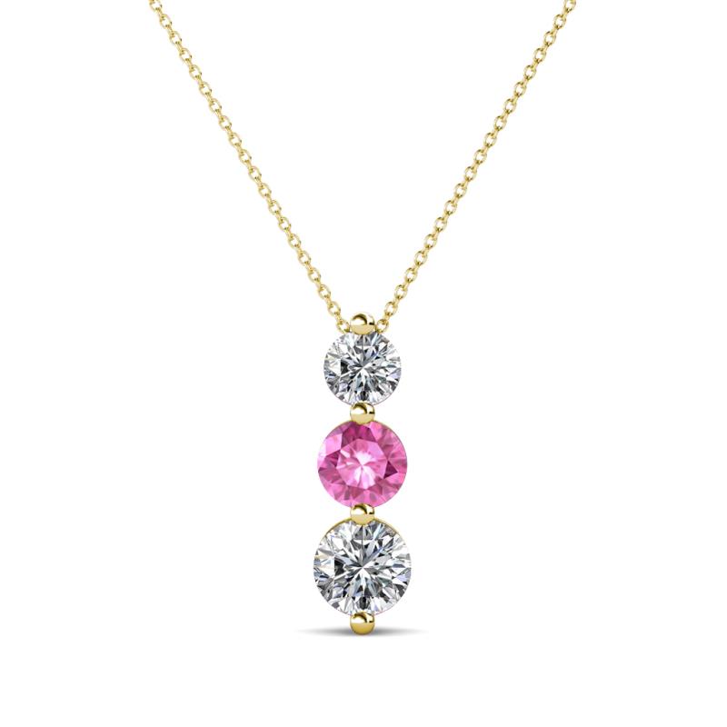 Kesha (4mm) Round Pink Sapphire and Diamond Graduated Three Stone Drop Pendant 