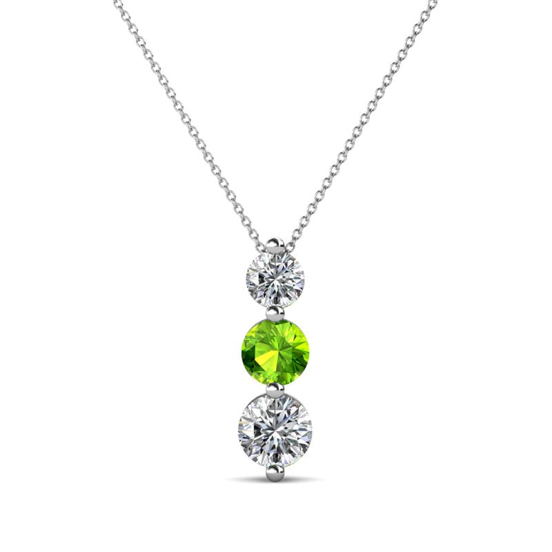 Kesha (4mm) Round Peridot and Diamond Graduated Three Stone Drop Pendant 