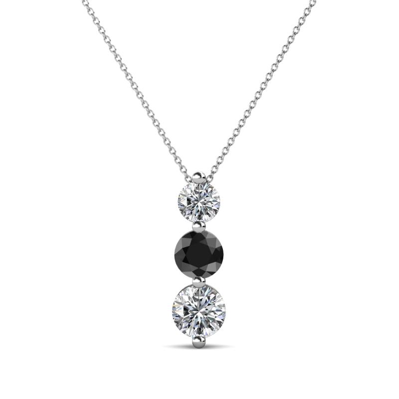 Kesha (4mm) Round Black and White Diamond Graduated Three Stone Drop Pendant 