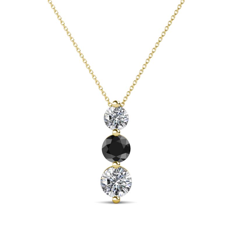 Kesha (4mm) Round Black and White Diamond Graduated Three Stone Drop Pendant 