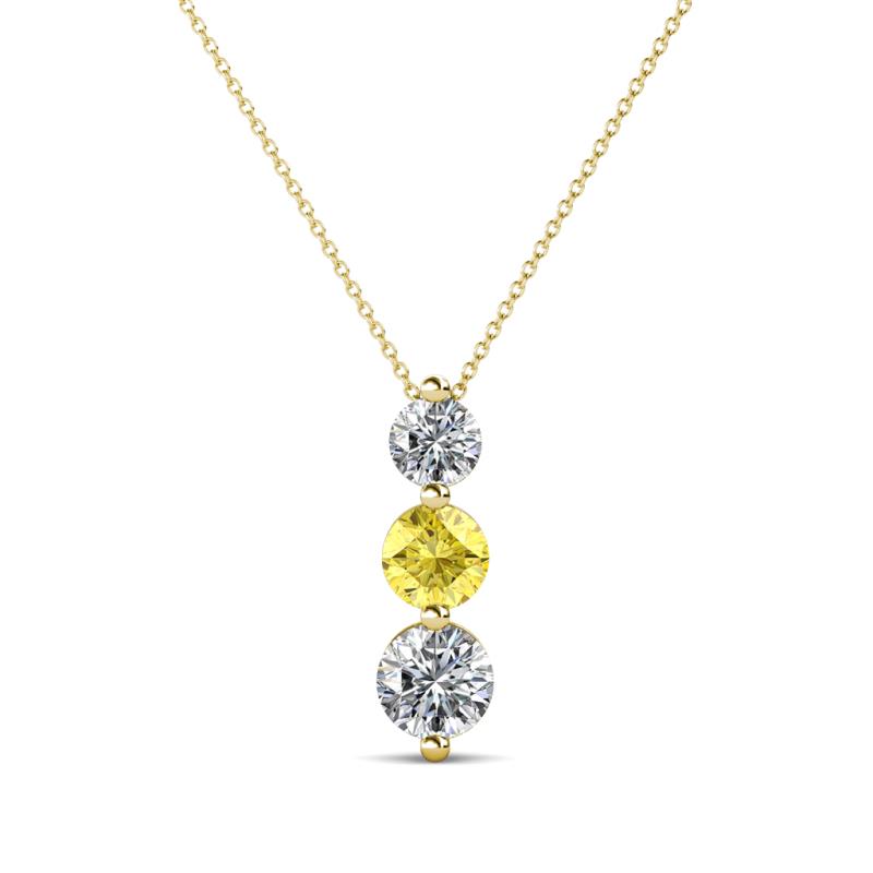 Kesha (4mm) Round Yellow Sapphire and Diamond Graduated Three Stone Drop Pendant 