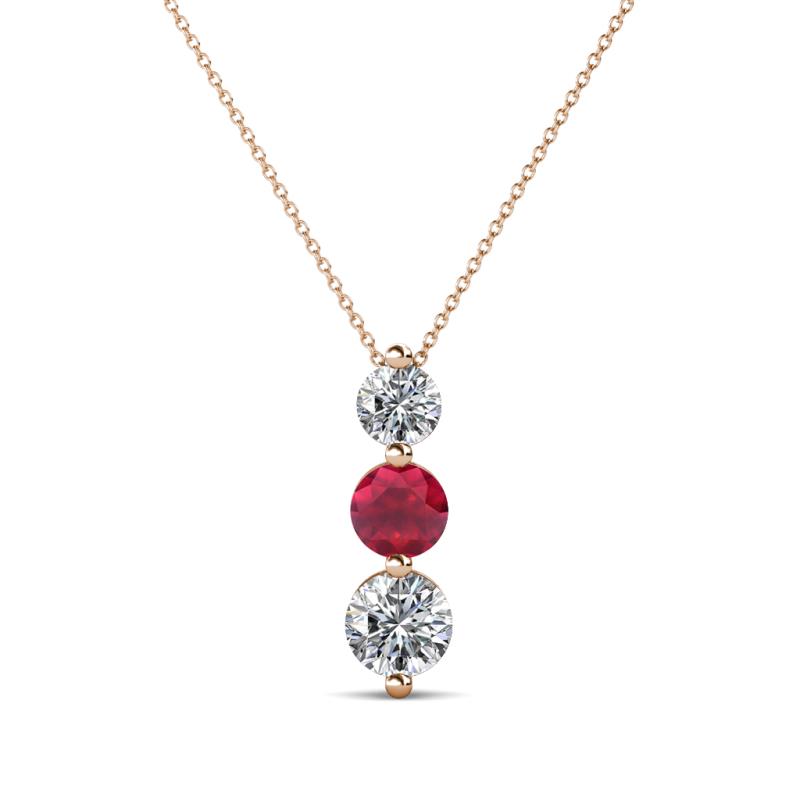 Kesha 0.76 ctw Round Ruby and Lab Grown Diamond Graduated Three Stone Drop Pendant 