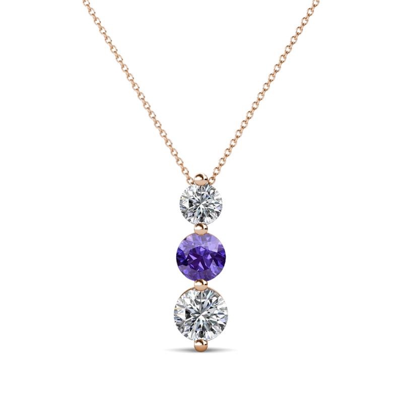 Kesha 0.70 ctw Round Iolite and Lab Grown Diamond Graduated Three Stone Drop Pendant 