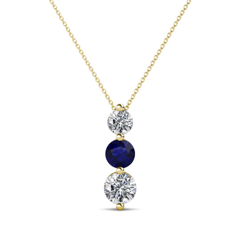 Kesha 0.88 ctw Round Blue Sapphire and Lab Grown Diamond Graduated Three Stone Drop Pendant 