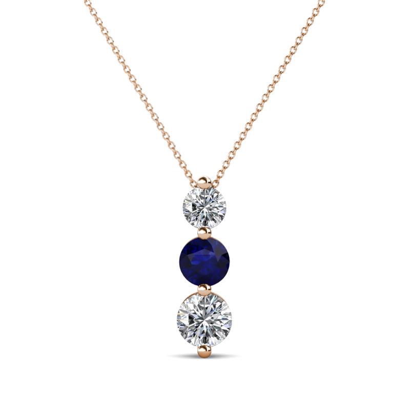 Kesha 0.88 ctw Round Blue Sapphire and Lab Grown Diamond Graduated Three Stone Drop Pendant 