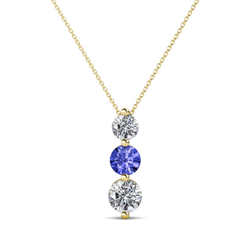 Kesha 0.74 ctw Round Tanzanite and Lab Grown Diamond Graduated Three Stone Drop Pendant 