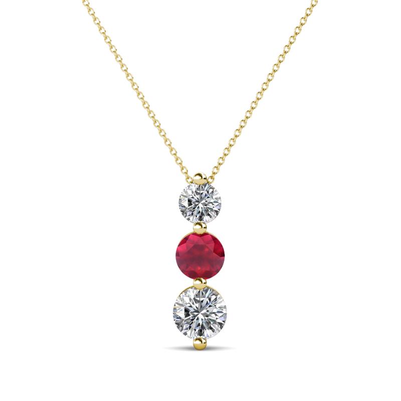 Kesha 0.76 ctw Round Ruby and Lab Grown Diamond Graduated Three Stone Drop Pendant 