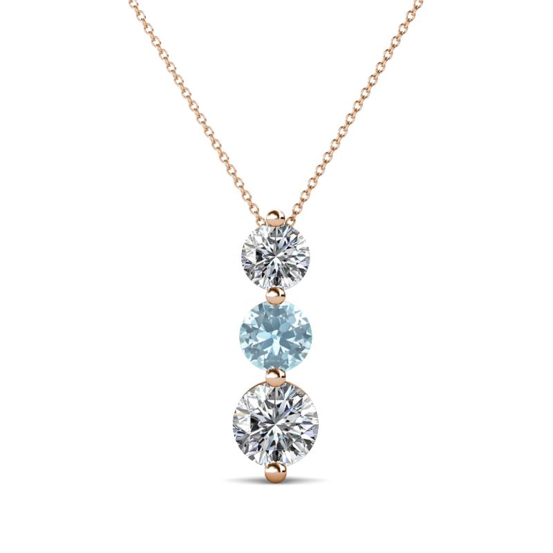 Kesha (4.2mm) Round Aquamarine and Diamond Graduated Three Stone Drop Pendant 