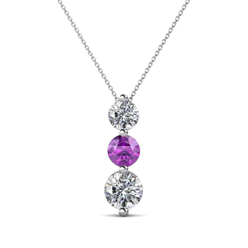 Kesha (4.2mm) Round Amethyst and Diamond Graduated Three Stone Drop Pendant 