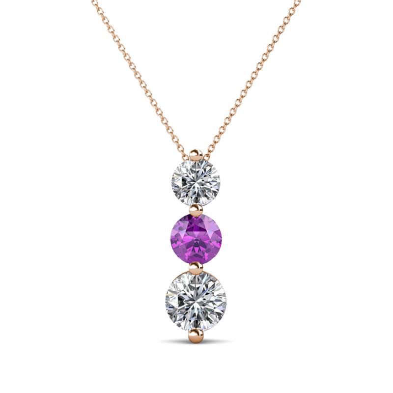 Kesha (4.2mm) Round Amethyst and Diamond Graduated Three Stone Drop Pendant 