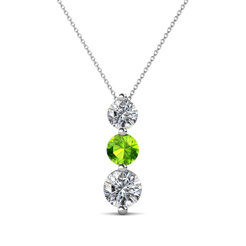 Kesha (4.2mm) Round Peridot and Diamond Graduated Three Stone Drop Pendant 