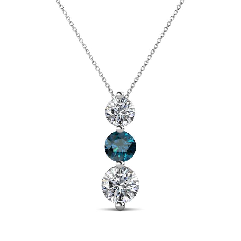 Kesha (4.2mm) Round Blue and White Diamond Graduated Three Stone Drop Pendant 