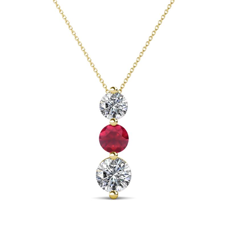 Kesha (4.2mm) Round Ruby and Diamond Graduated Three Stone Drop Pendant 