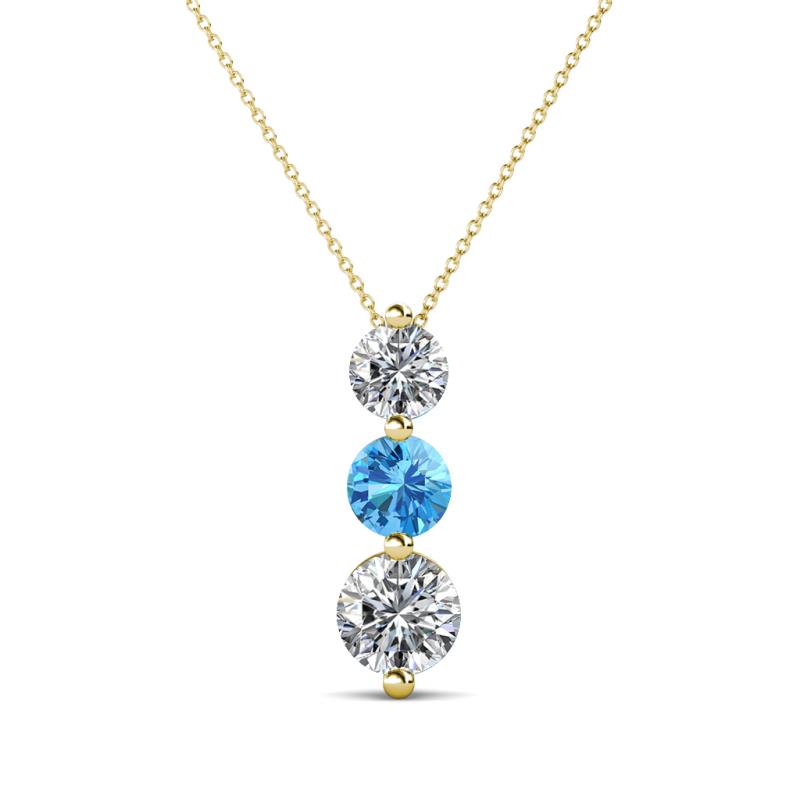 Kesha (4.2mm) Round Blue Topaz and Diamond Graduated Three Stone Drop Pendant 