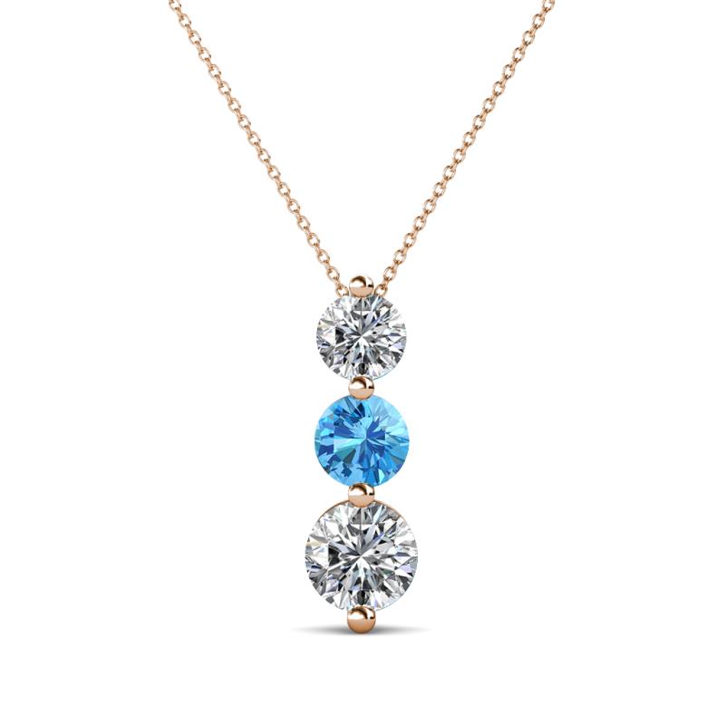 Kesha (4.2mm) Round Blue Topaz and Diamond Graduated Three Stone Drop Pendant 
