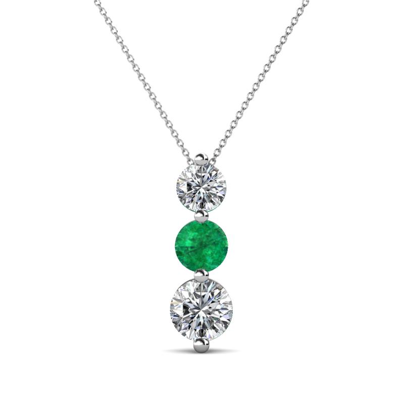 Kesha (4.2mm) Round Emerald and Diamond Graduated Three Stone Drop Pendant 