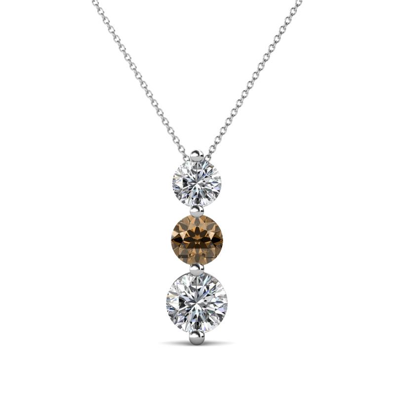 Kesha (4.2mm) Round Smoky Quartz and Diamond Graduated Three Stone Drop Pendant 