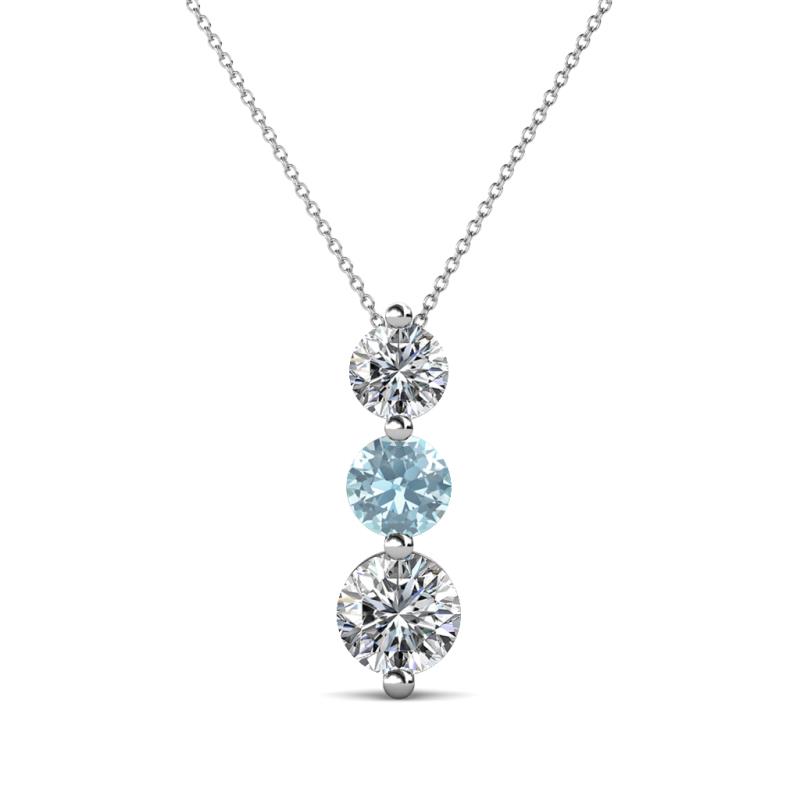 Kesha (4.2mm) Round Aquamarine and Diamond Graduated Three Stone Drop Pendant 