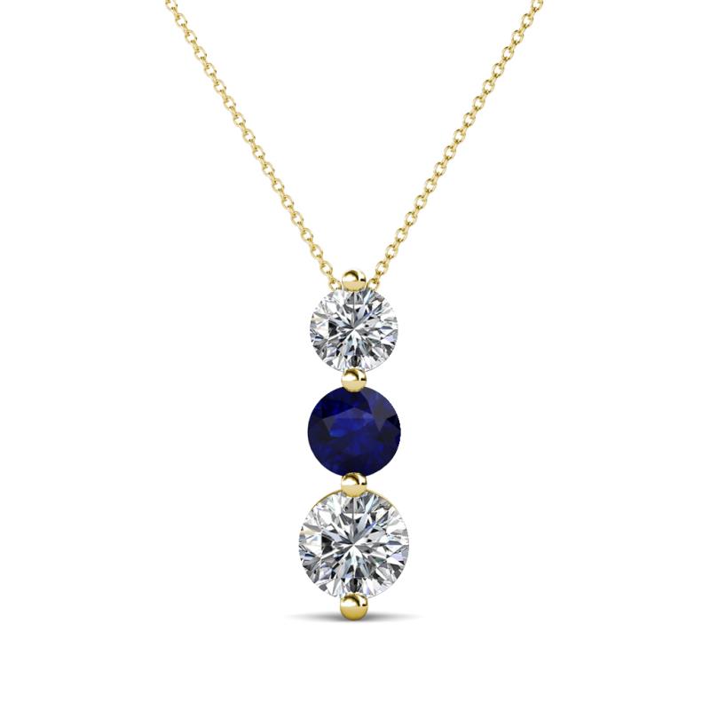 Kesha (4.2mm) Round Blue Sapphire and Diamond Graduated Three Stone Drop Pendant 