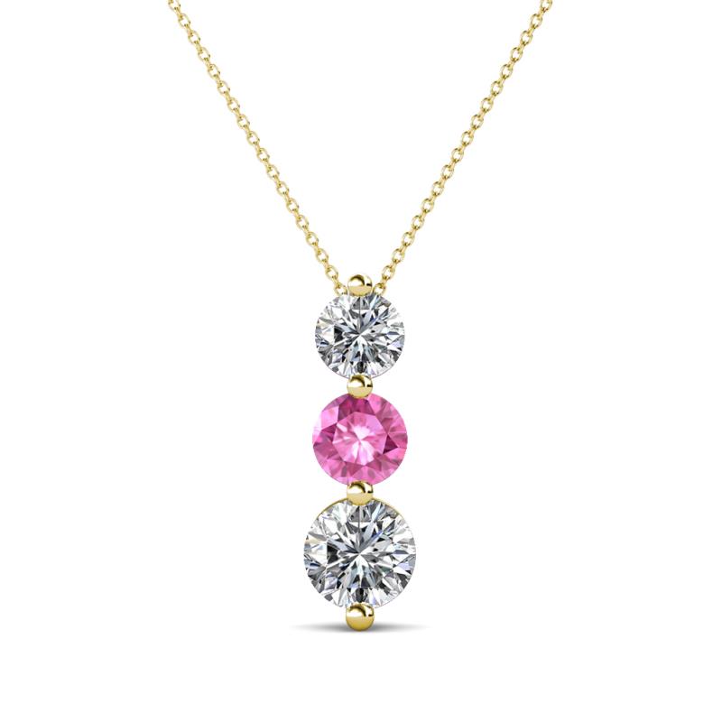 Kesha (4.2mm) Round Pink Sapphire and Diamond Graduated Three Stone Drop Pendant 