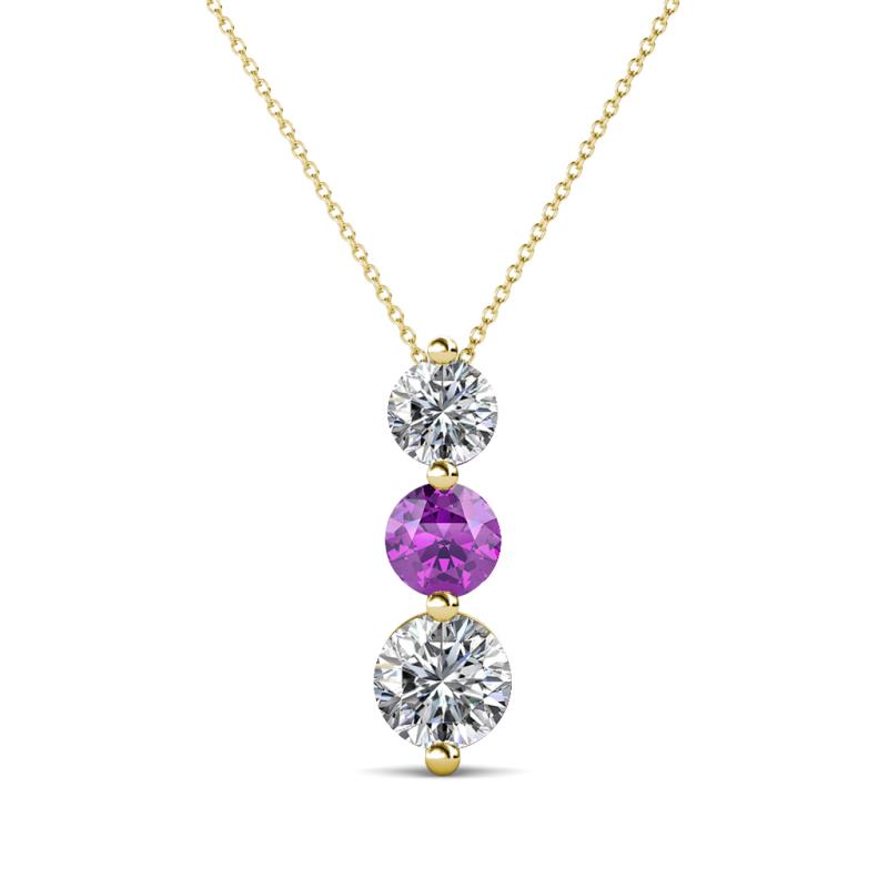 Kesha (4.2mm) Round Amethyst and Diamond Graduated Three Stone Drop Pendant 