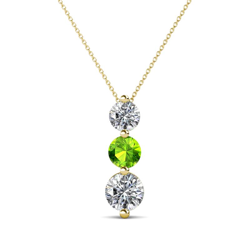 Kesha (4.2mm) Round Peridot and Diamond Graduated Three Stone Drop Pendant 