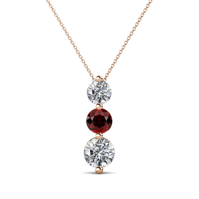 Kesha (4.2mm) Round Red Garnet and Diamond Graduated Three Stone Drop Pendant 