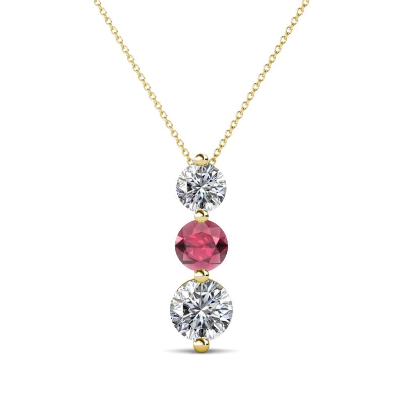 Kesha (4.2mm) Round Rhodolite Garnet and Diamond Graduated Three Stone Drop Pendant 