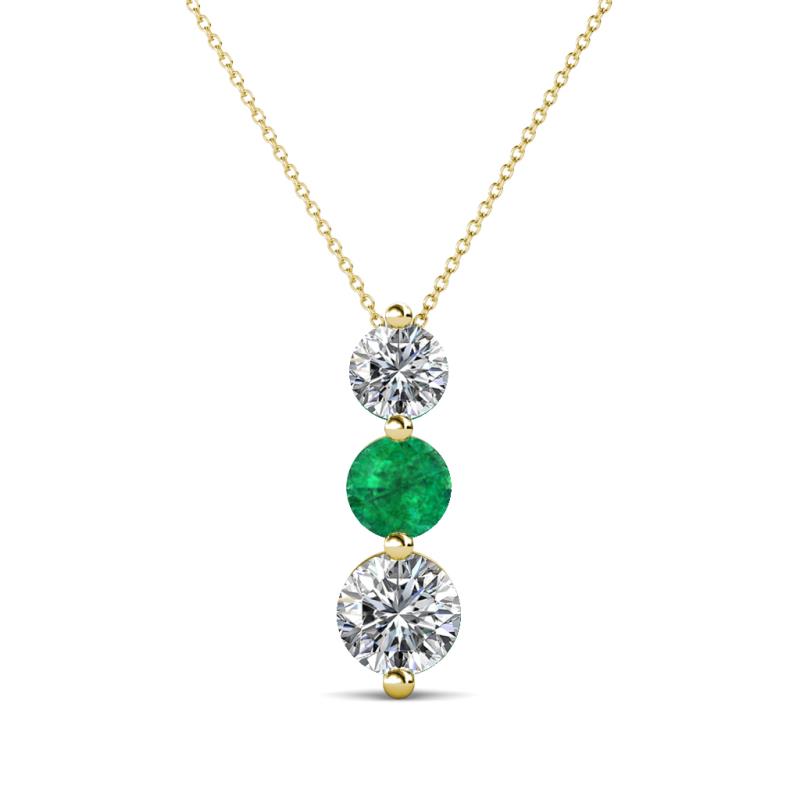Kesha (4.2mm) Round Emerald and Diamond Graduated Three Stone Drop Pendant 