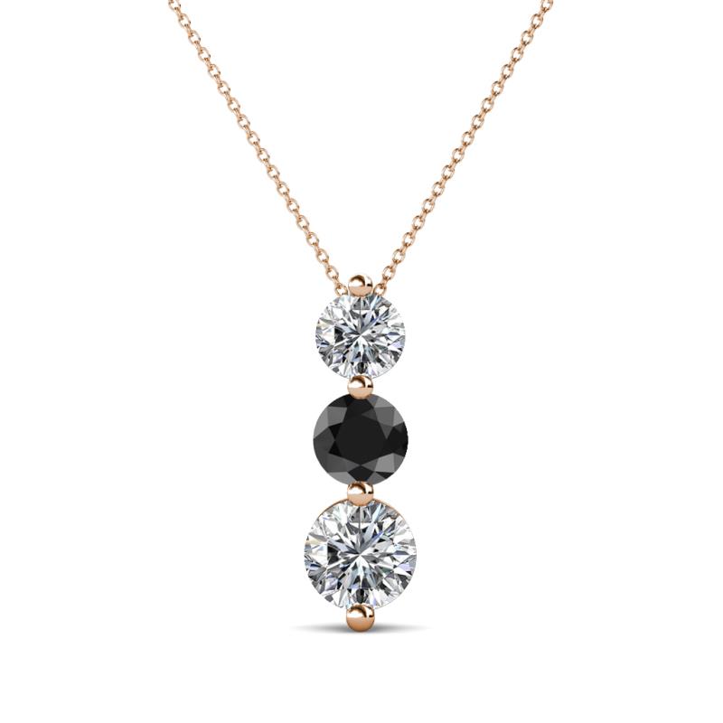 Kesha (4.2mm) Round Black and White Diamond Graduated Three Stone Drop Pendant 