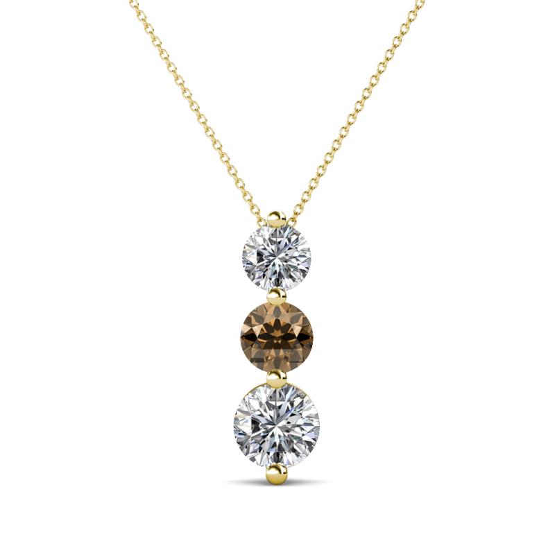 Kesha (4.2mm) Round Smoky Quartz and Diamond Graduated Three Stone Drop Pendant 