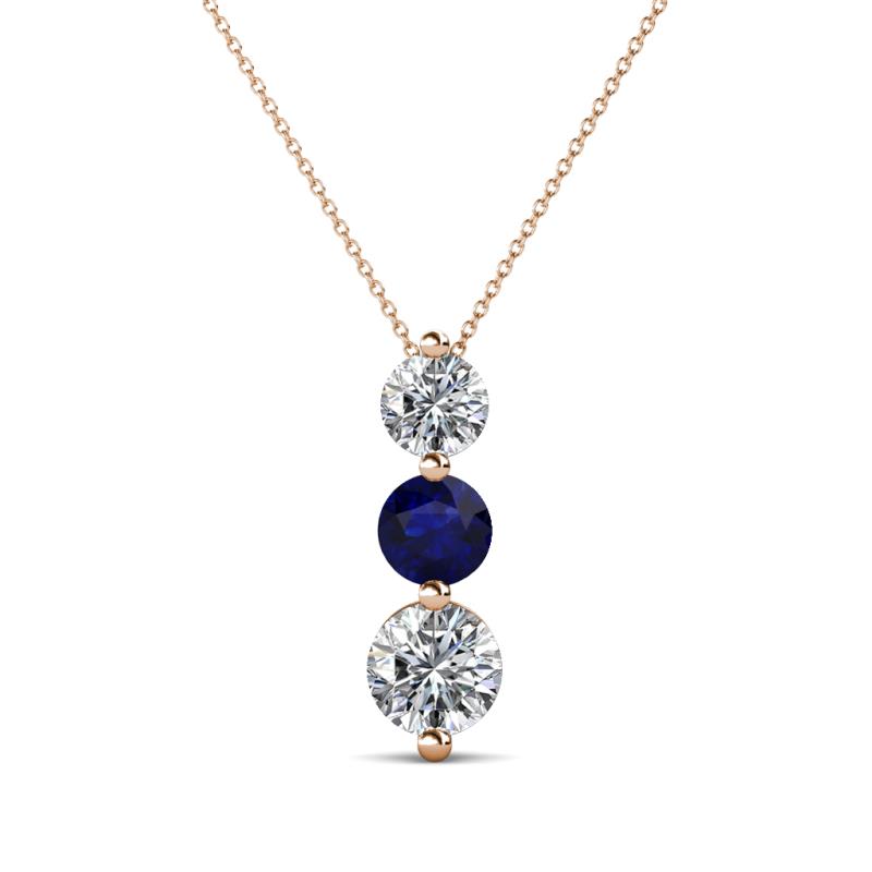 Kesha (4.2mm) Round Blue Sapphire and Lab Grown Diamond Graduated Three Stone Drop Pendant 